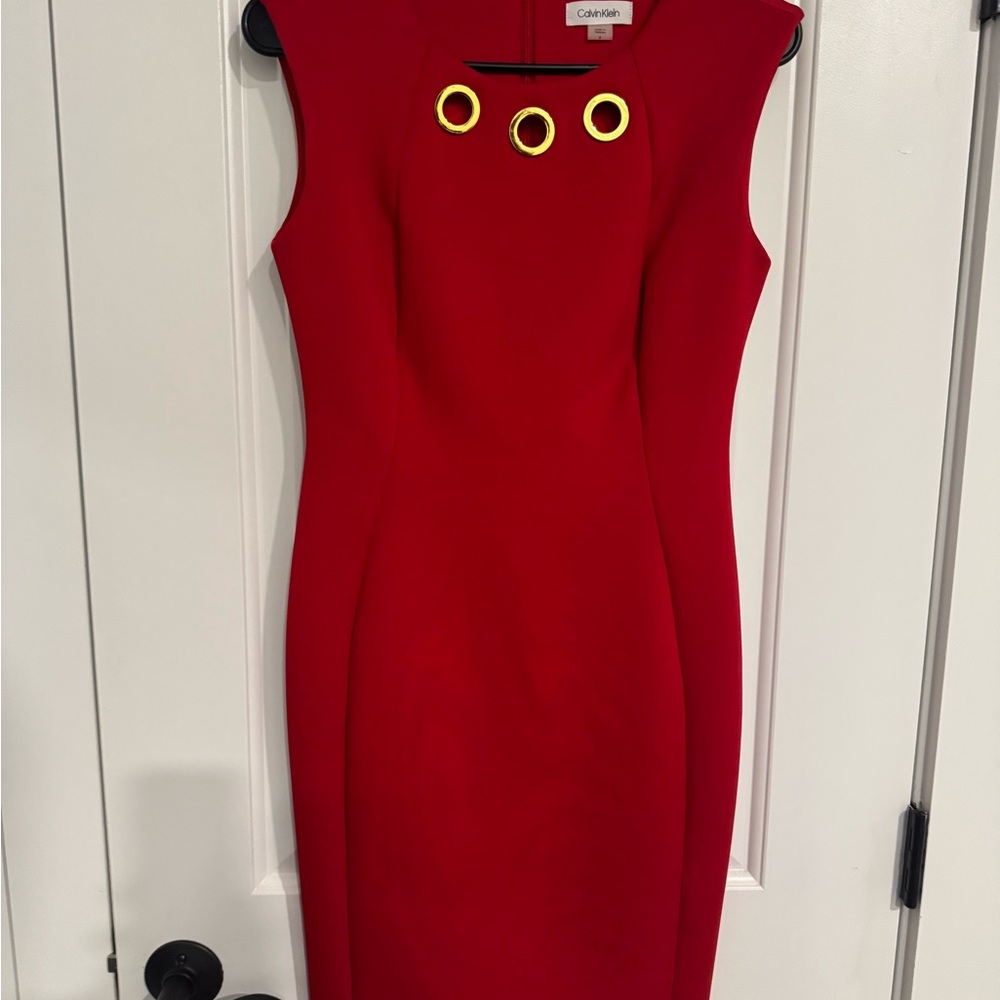 Calvin Klein Red and Gold Mini Dress